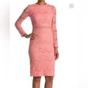 Love by Design Pink Lace Long Sleeve Midi Dress Size S Like New